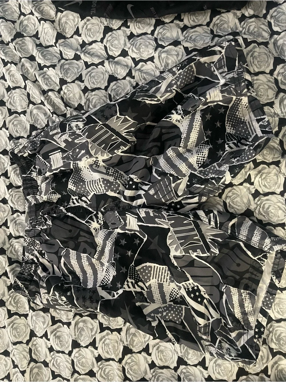 Nike Black and White Graphic Kids Swim Trunks